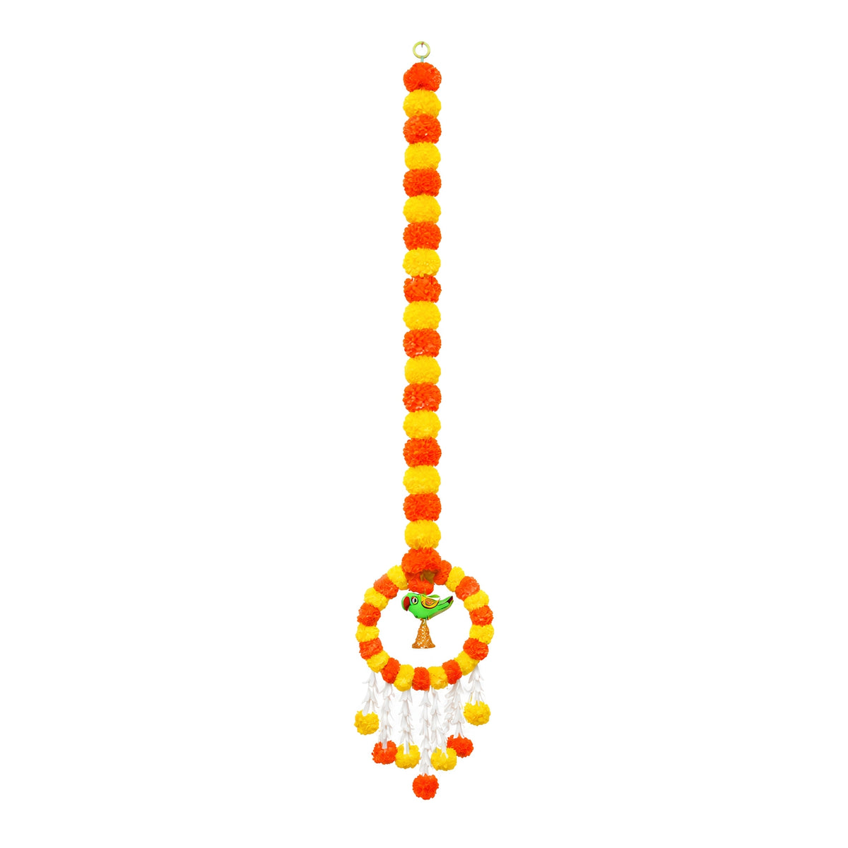 Upharkaro Decorative Marigold Flower Hanging Latkan with Parrot Design – 6 Feet, 1 Pc | Traditional Door & Wall Hanging for Diwali, Wedding & Festive Decor