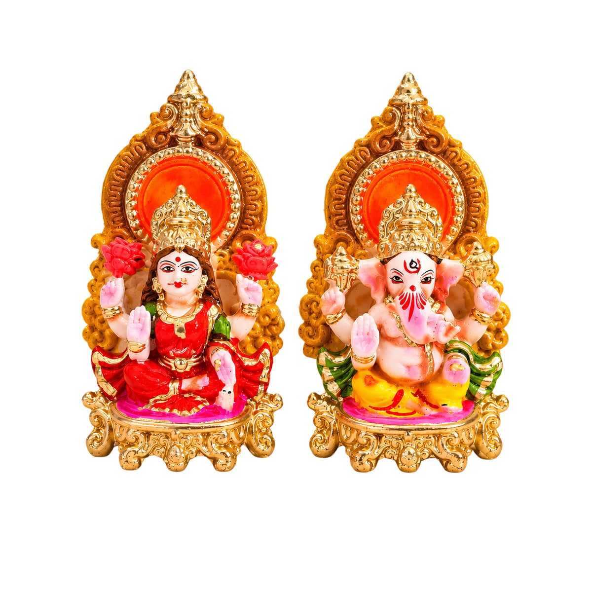 Handcrafted Eco-Friendly Laxmi Ganesh Statue Set – 6 Inch Decorative Terracotta Idols for Diwali Pooja & Home Decor by Upharkaro