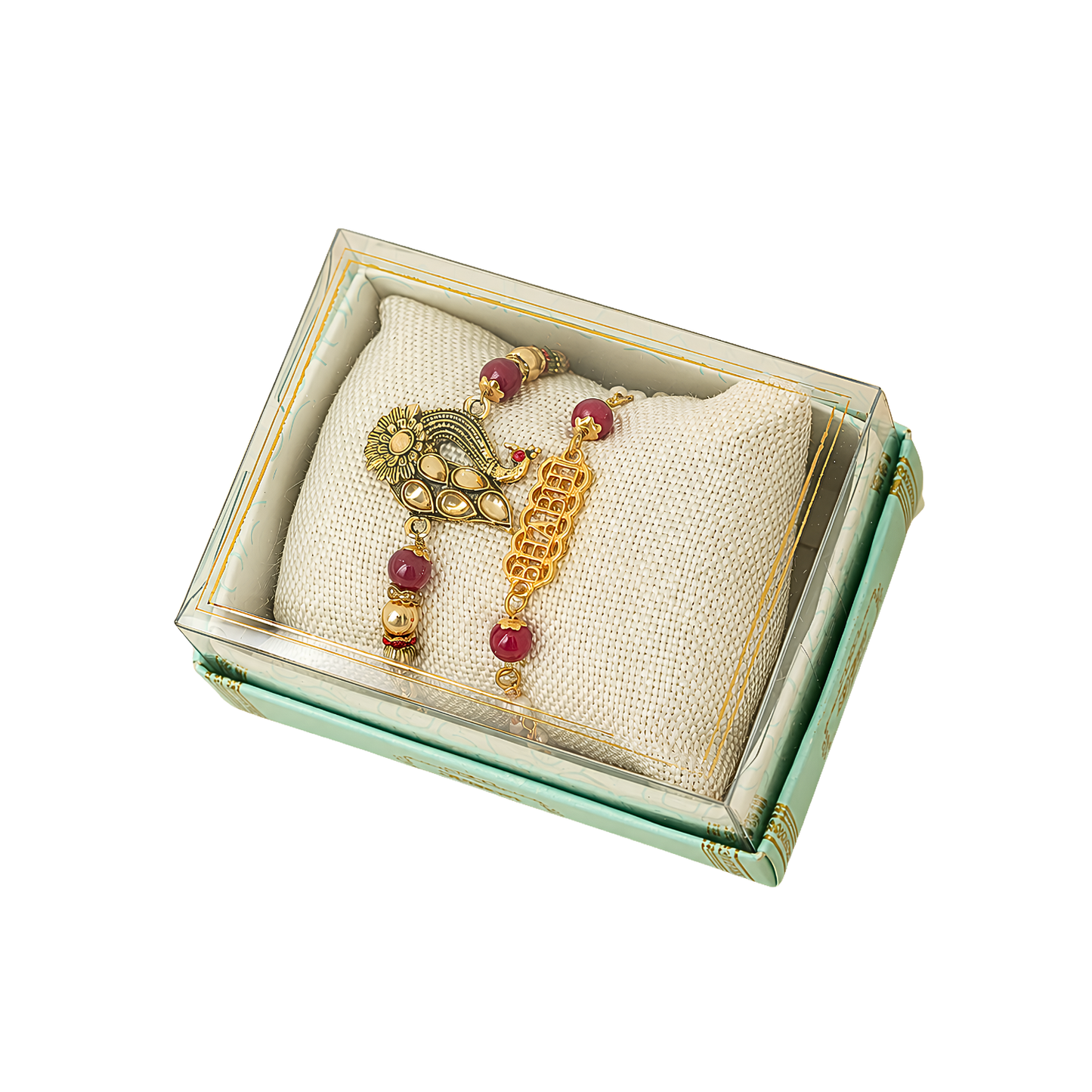 Upharkaro Premium Bhaiya Bhabhi Rakhi Set | Designer Peacock & Golden Rakhi Pair with Greeting Card | Raksha Bandhan Gift for Brother & Bhabhi
