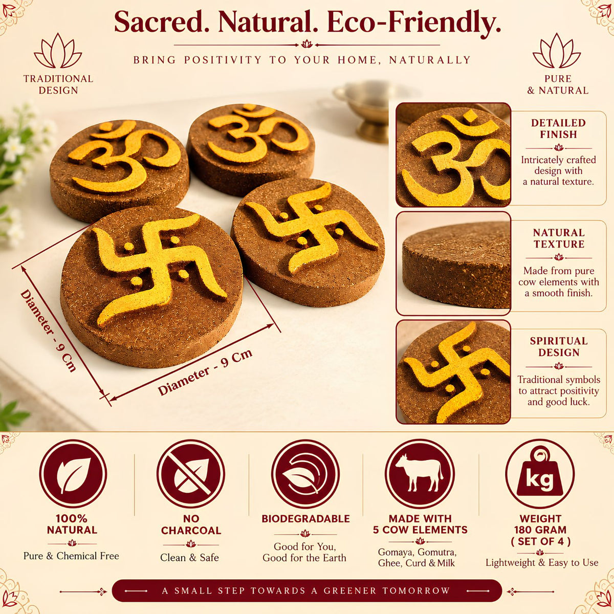 Handmade Natural Cow Dung Sacred Symbols for Pooja, Festival, Vastu & Home Mandir Decoration