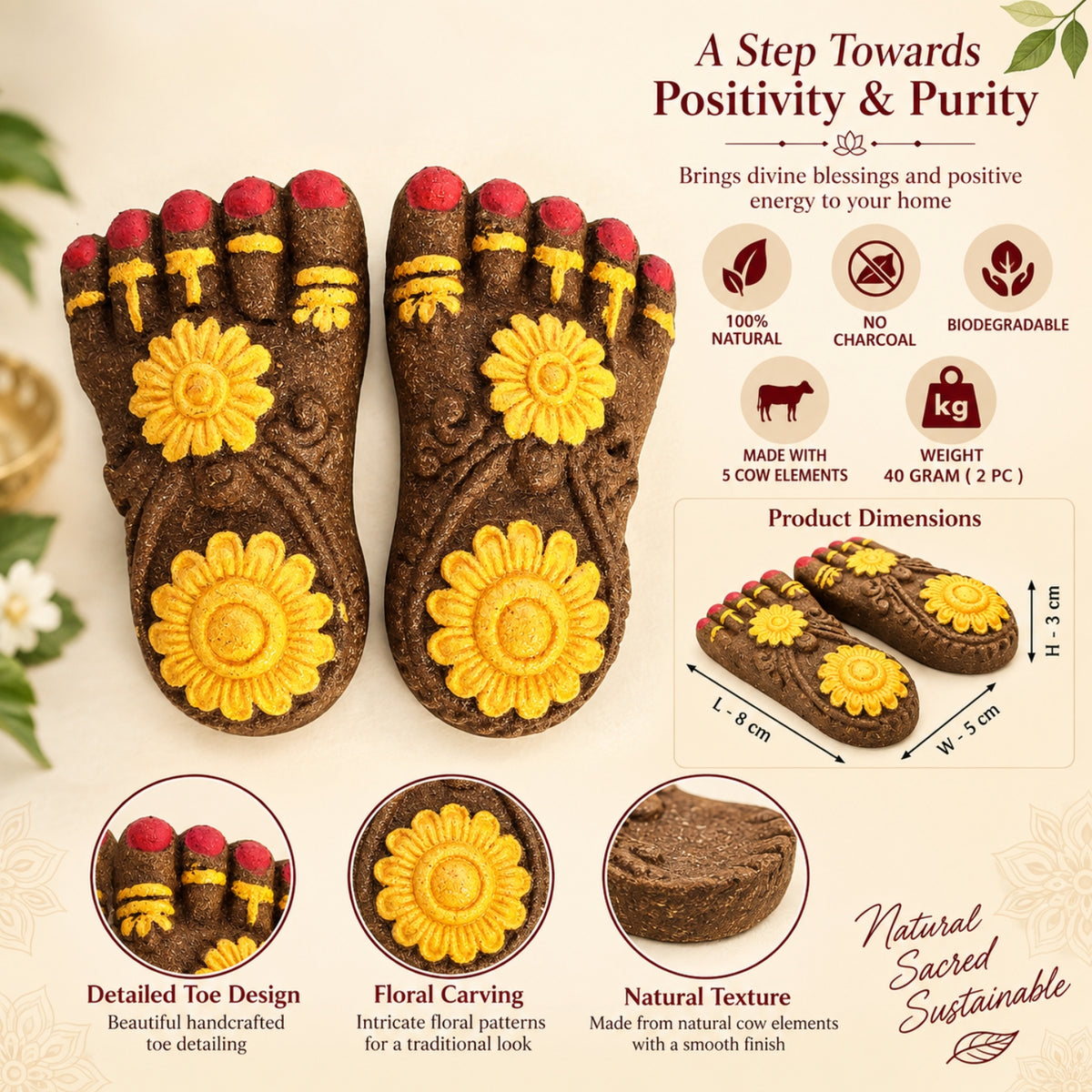 Maa Lakshmi Cow Dung Charan – Eco-Friendly Gobar Paduka for Diwali & Puja