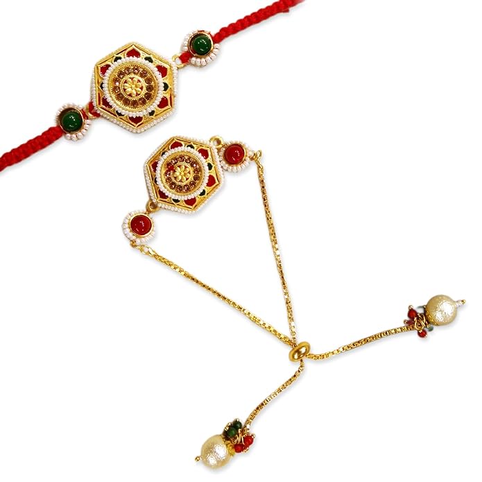 Royal Meenakari Bhaiya Bhabhi Rakhi Set with Adjustable Bracelet Style