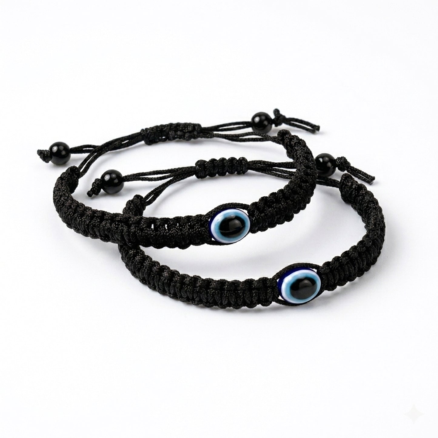 Upharkaro Premium Handcrafted Black Woven Cord Bracelet Set of 2 with Evil Eye Charm β Adjustable Suraksha Kavach Nazar Thread for Men, Women & Kids | Stylish Protection Bracelet for Good Luck & Positive Energy