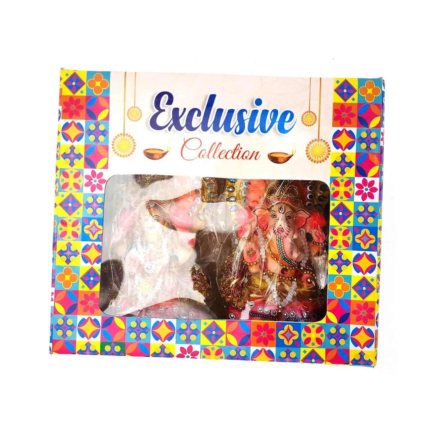 Colorful packaging with 'Exclusive Collection' text and images of a cat and a dog inside.