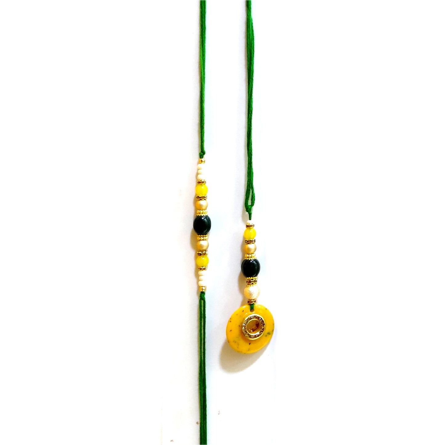 Elegant Bhaiya Bhabhi Lumba Rakhi Set with Pearl Beads | Designer Couple Rakhi for Raksha Bandhan (green)