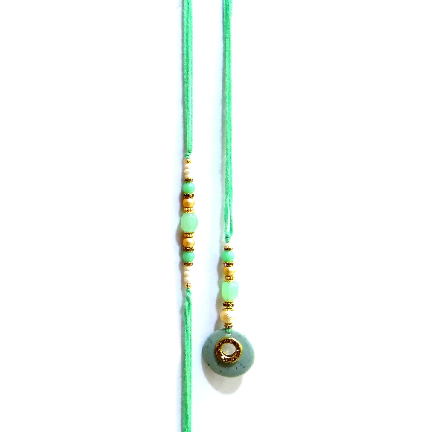 Elegant Bhaiya Bhabhi Lumba Rakhi Set with Pearl Beads | Designer Couple Rakhi for Raksha Bandhan (Mint Green)