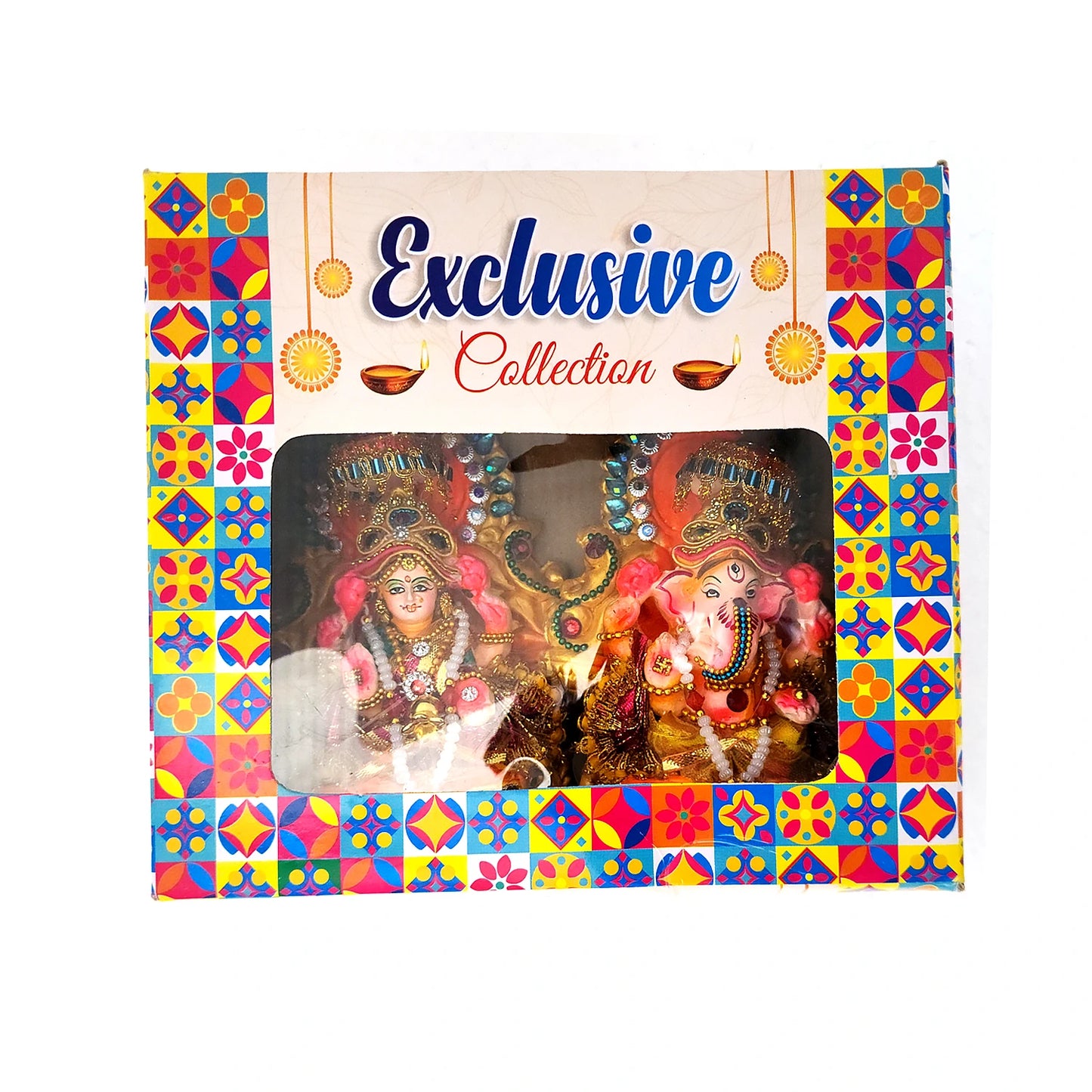 Colorful packaging with images of deities and 'Exclusive Collection' text