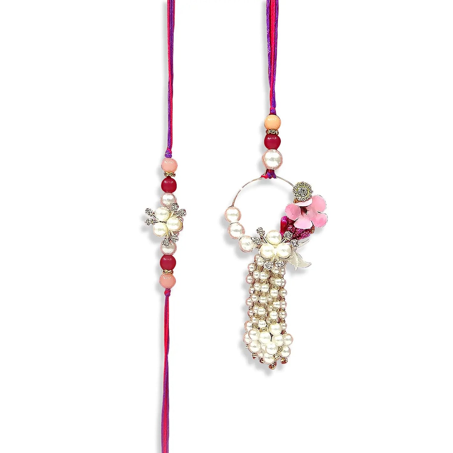 Exuberant Floral Pearl & Stone Bhaiya Bhabhi Rakhi Set by Upharkaro โ Designer Rakhi Combo for Raksha Bandhan 2025-Upharkaro