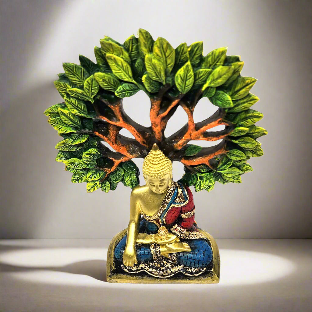 Decorative Resin Gautam Buddha Statue Meditating Under Sacred Tree – Perfect for Home & Office Decor | 19% OFF-Upharkaro
