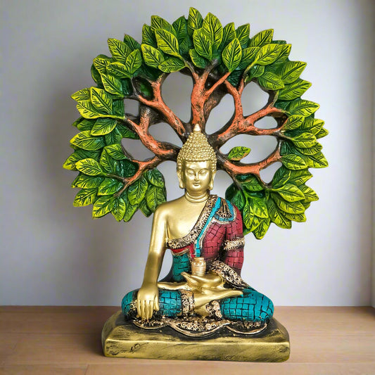 Decorative Resin Gautam Buddha Statue Meditating Under Sacred Tree – Perfect for Home & Office Decor | 19% OFF-Upharkaro