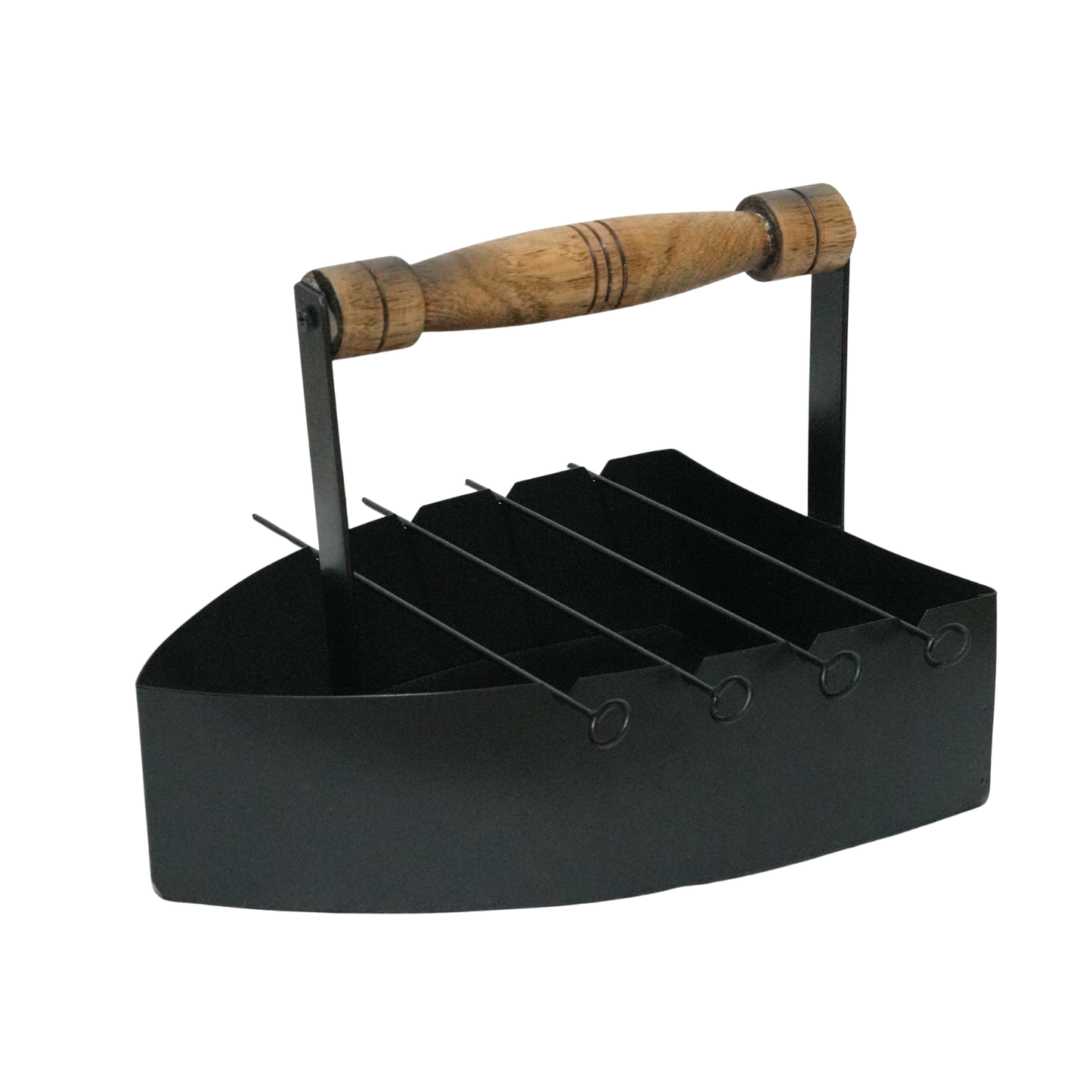 Premium Compact Iron Barbeque Grill for Home with 4 Skewer Sticks and Ergonomic Wooden Handle