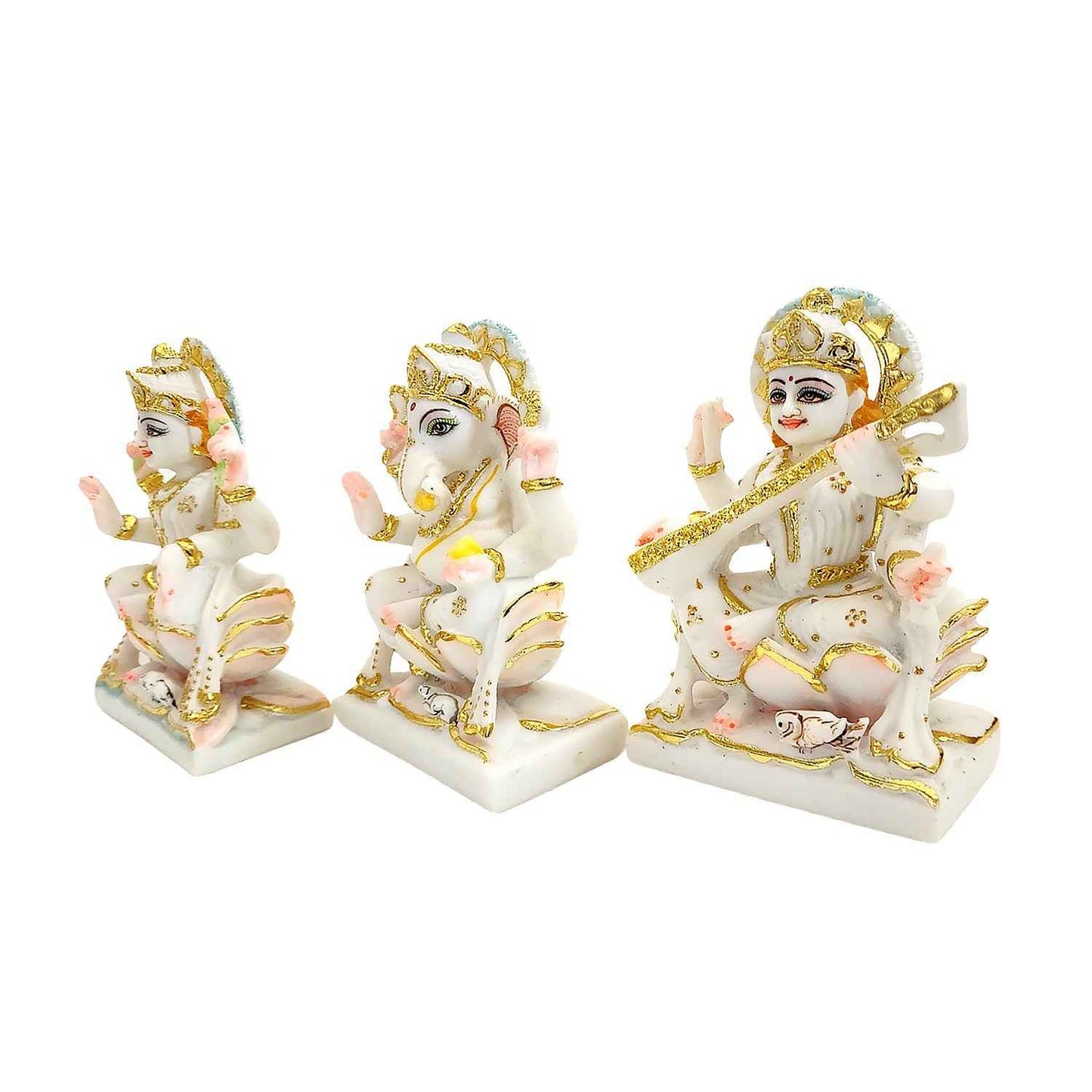 Marble Dust Divine Laxmi Ganesh Saraswati Idol Set (6 Inch) By Upharkaro