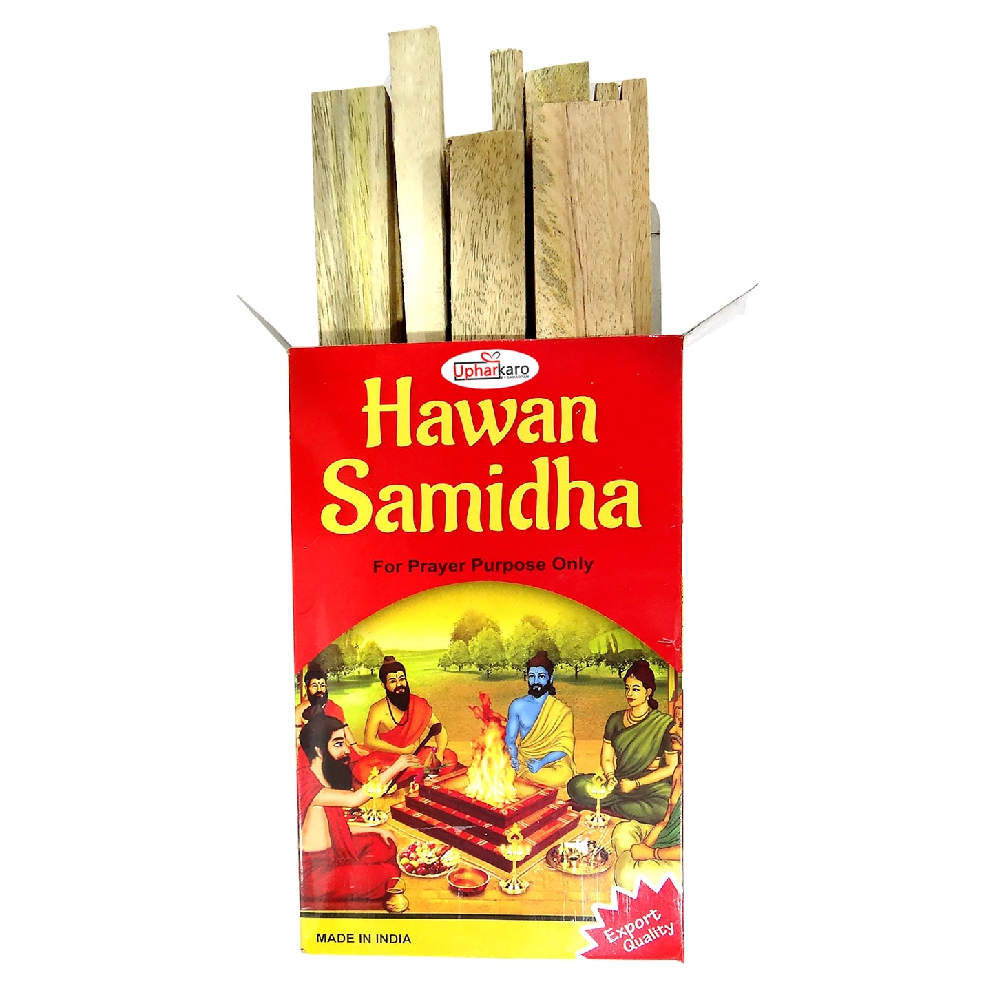 Hawan Samidha incense sticks packaging with a red background and yellow text.