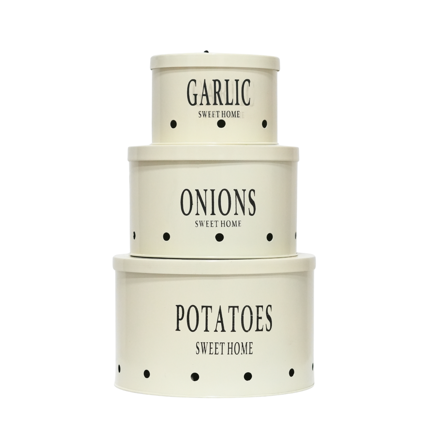 Premium 3-Piece Stainless Steel Kitchen Organizer Canister Set for Potatoes, Onions, and Garlic with Air Ventilation Ventilation Holes