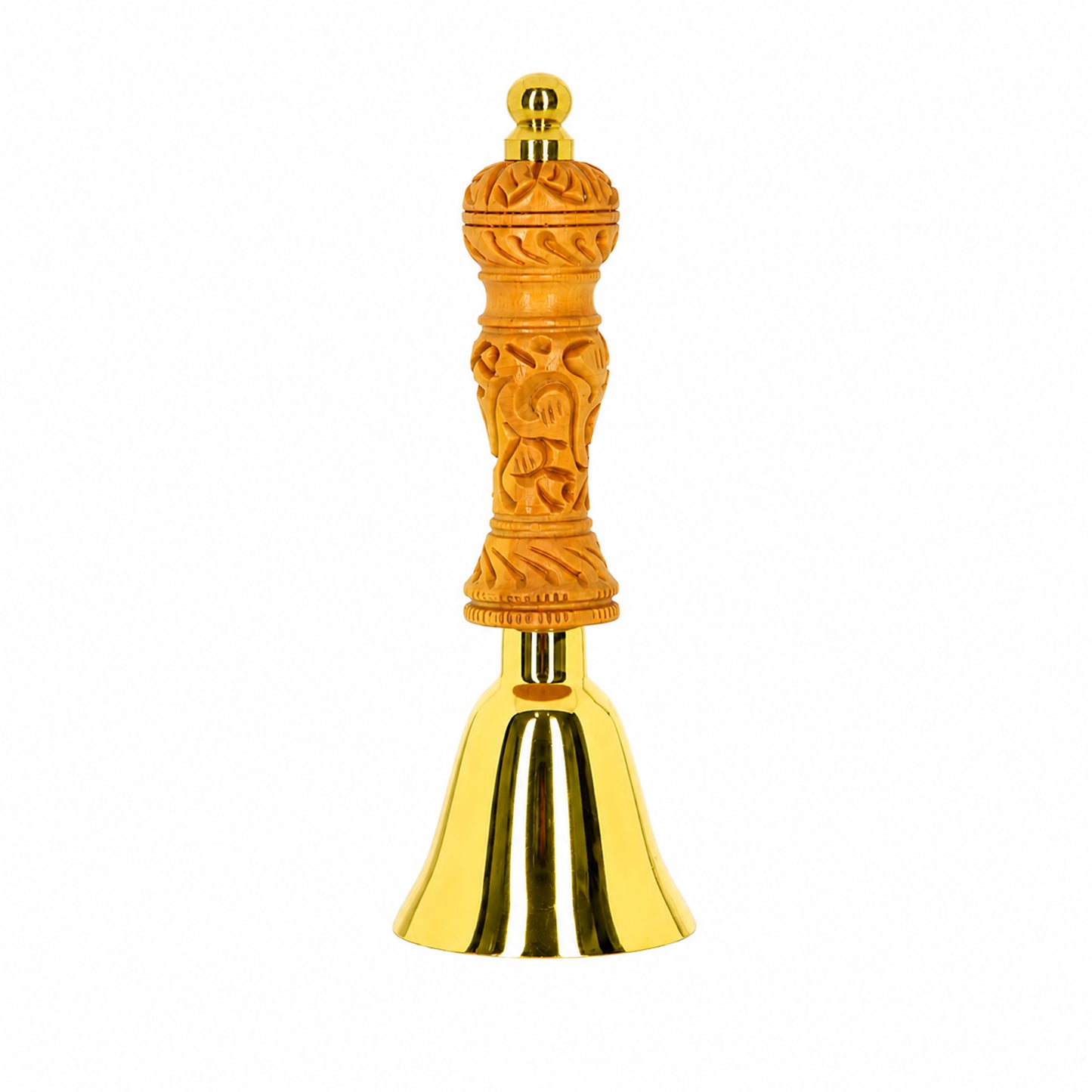 Premium 14 cm Brass Pooja/Ghanti Bell with Decorative Wooden Handle | Brass Temple Ghanti for Home Mandir, Office, Aarti, Meditation & Religious Rituals