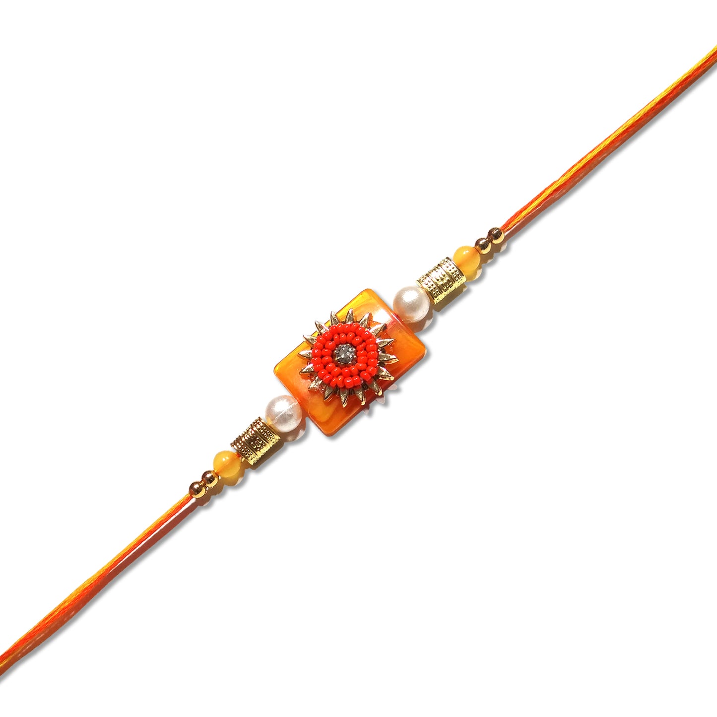 Premium Orange Surya Pearl Designer Rakhi for Brother