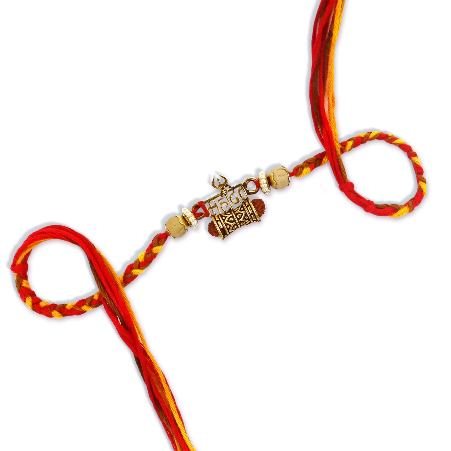 Mahadev Trishul Damru Rakhi with Rudraksha & Golden Beads | Spiritual Rakhi for Brother
