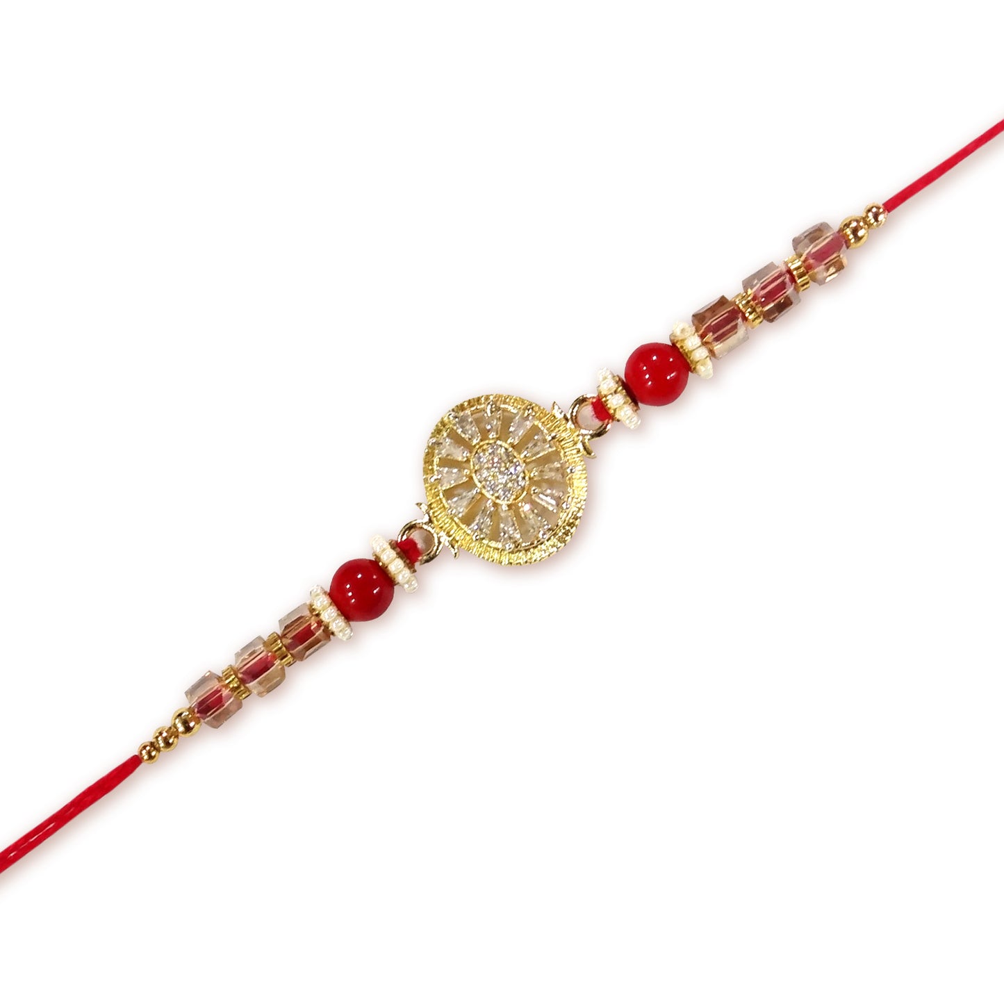 Premium Shiny Diamond Rakhi with Red Stone | Elegant Designer Rakhi for Bhaiya