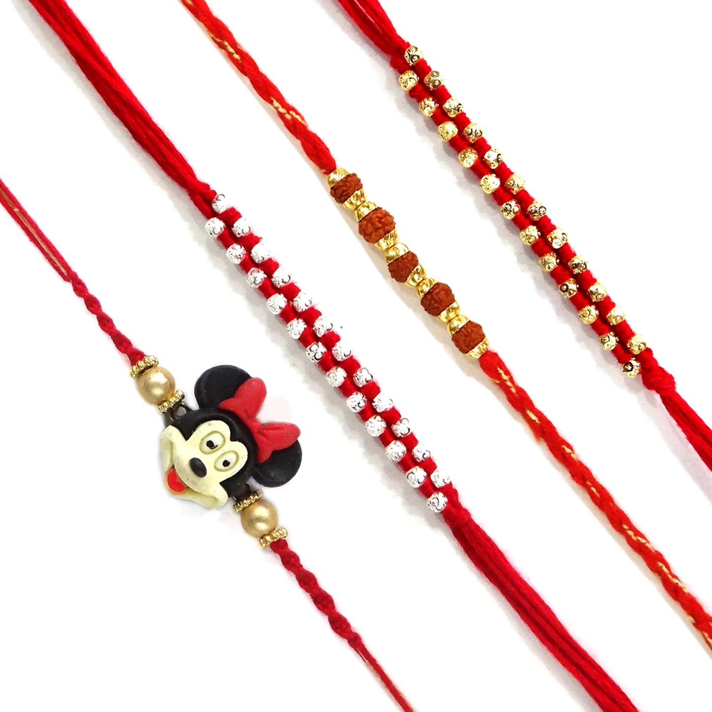 Rudraksha Radiance Rakhi Combo with Minnie Kids Rakhi – Set of 4 for Brothers | Upharkaro-Upharkaro