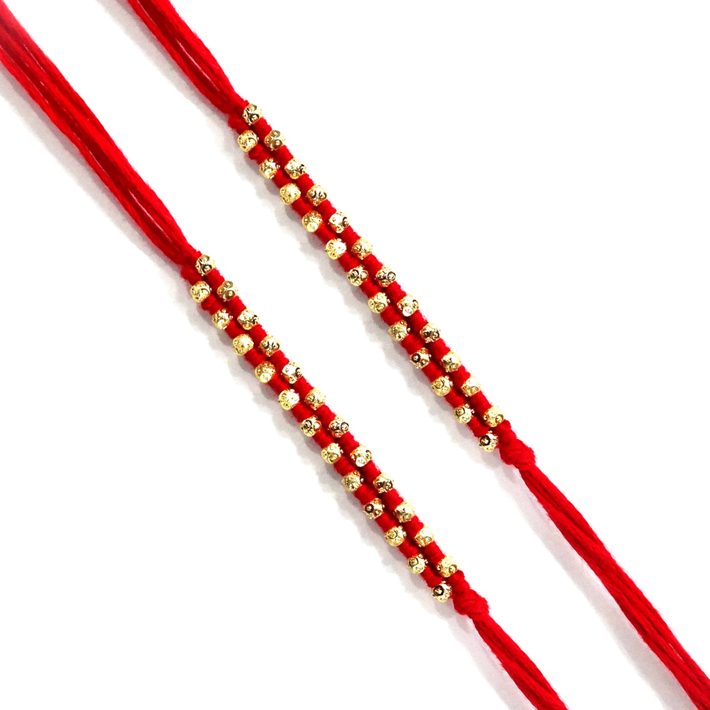 Upharkaro Premium Golden Beads Rakhi Set for Brother | Handmade Traditional Raksha Bandhan Rakhi with Red Sacred Thread | Elegant Designer Rakhi | Pack of 2