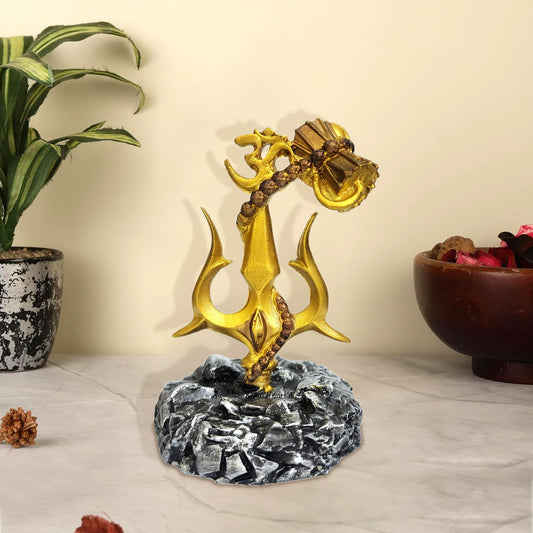 Om Trishul with Damru & Rudraksha Mala – Spiritual Car Dashboard Idol & Home Temple Showpiece by Upharkaro | 18% OFF-Upharkaro