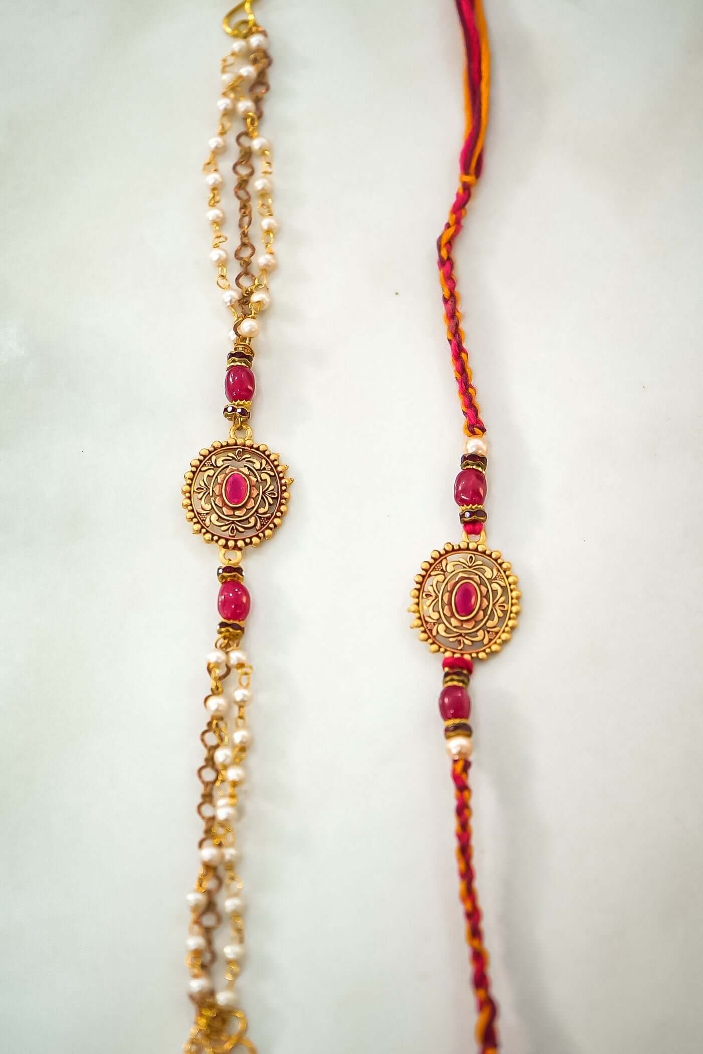 Unique Pair Pearl Rakhi for Bhaiya Bhabhi-Upharkaro