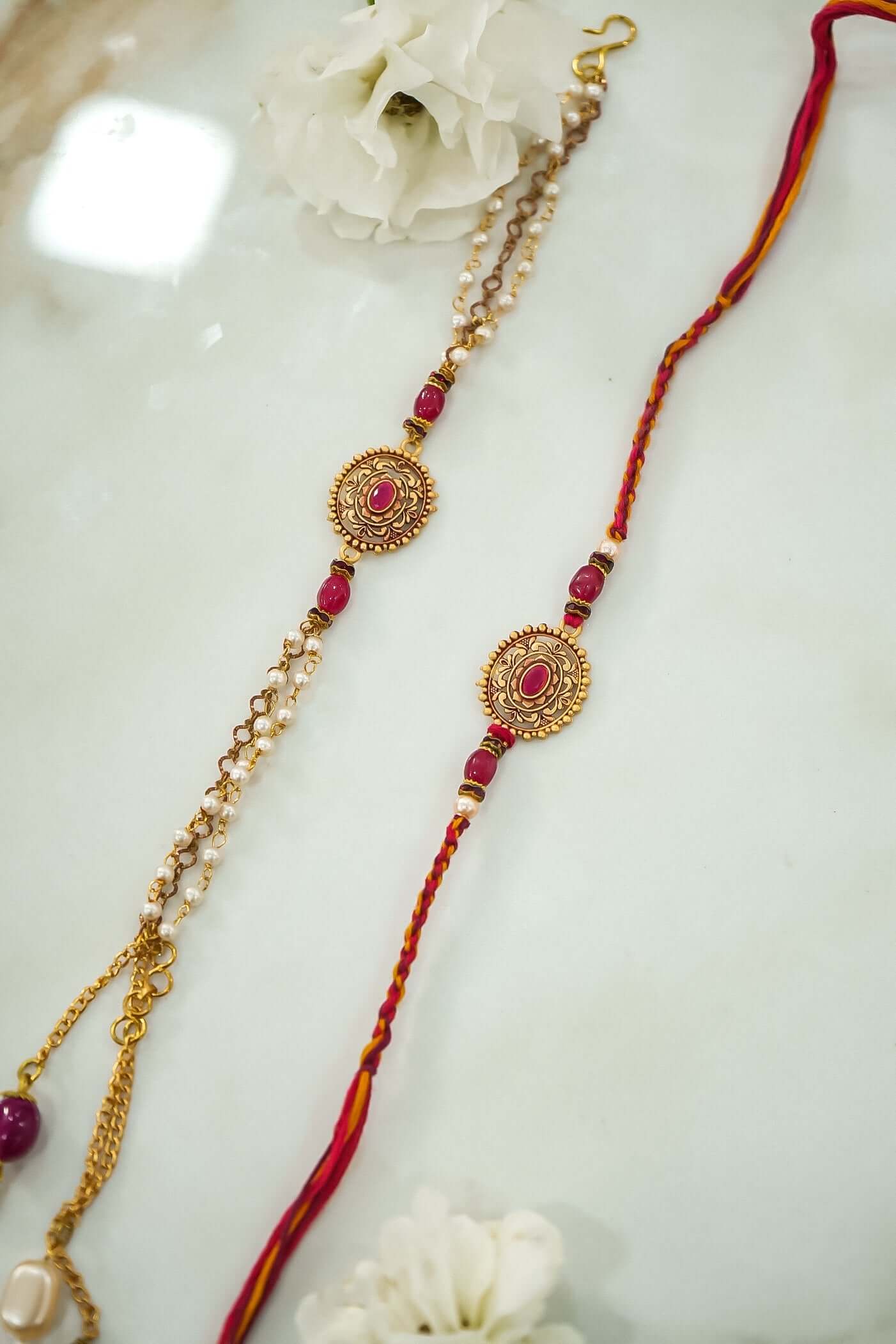 Unique Pair Pearl Rakhi for Bhaiya Bhabhi-Upharkaro