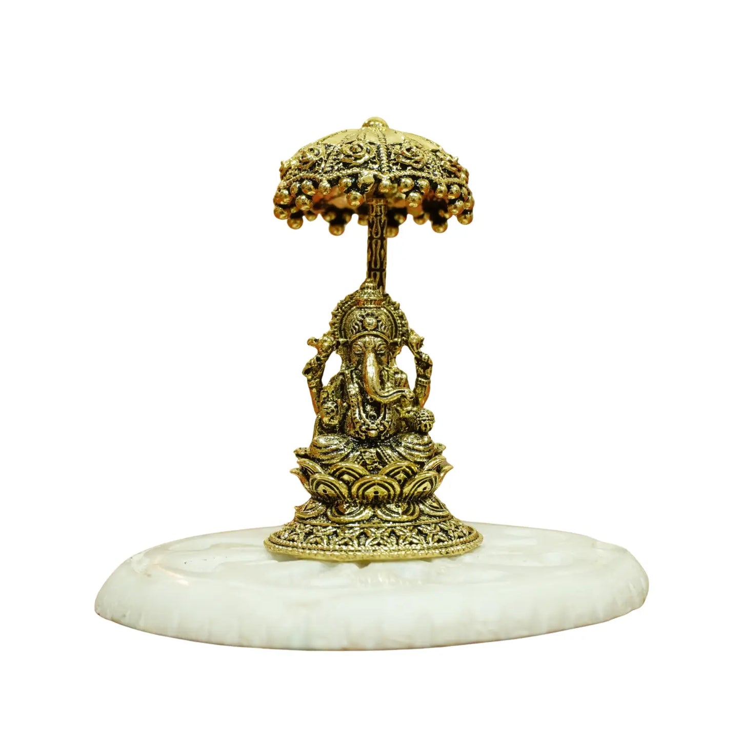 Upharkaro Brass Lord Ganesha Idol with Umbrella 6.5 cm Mini Ganpati Bappa Murti Sitting on Lotus for Home Temple Office Desk & Car Dashboard Upharkaro
