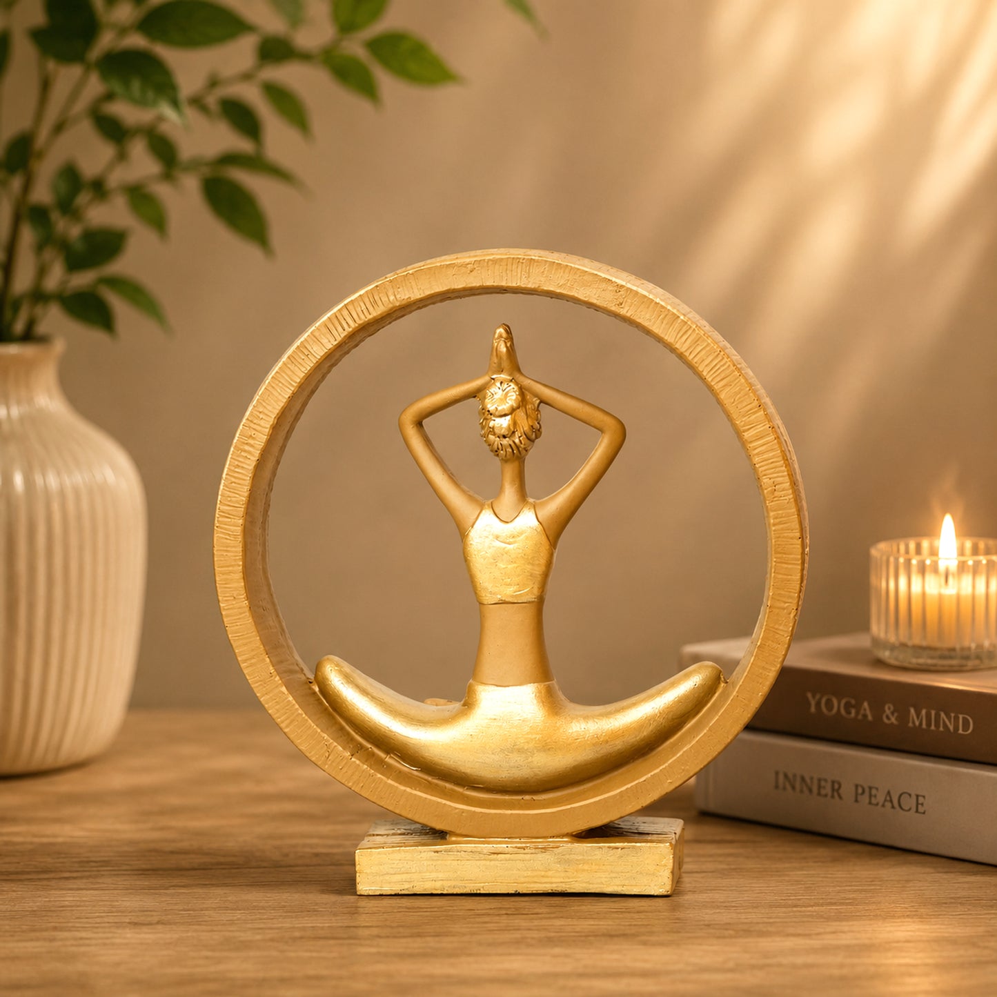 Upharkaro Golden Yoga Meditation Lady Statue Resin Figurine for Home Decor Office Desk Living Room & Meditation Space