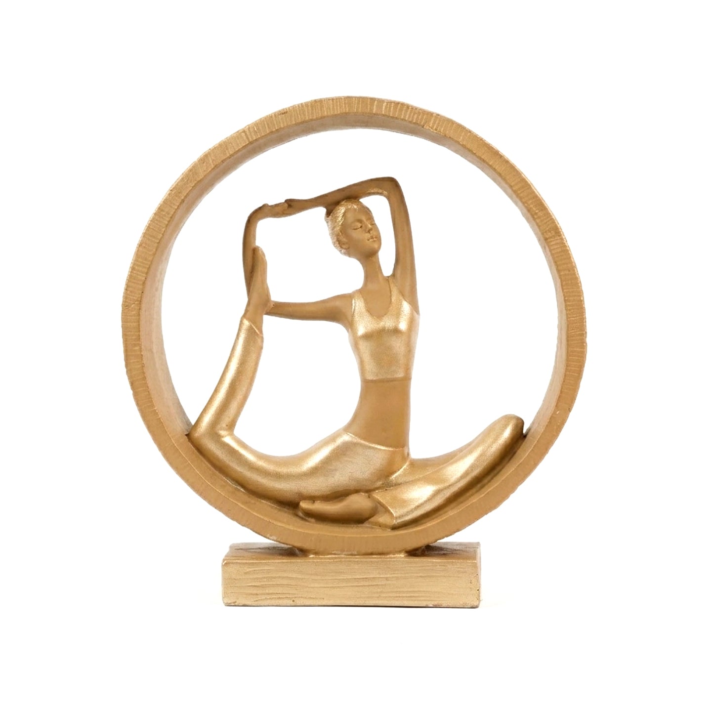 Upharkaro Golden Yoga Stretch Pose Lady Statue with Circular Frame Resin Showpiece for Home Decor Living Room Office & Yoga Studio