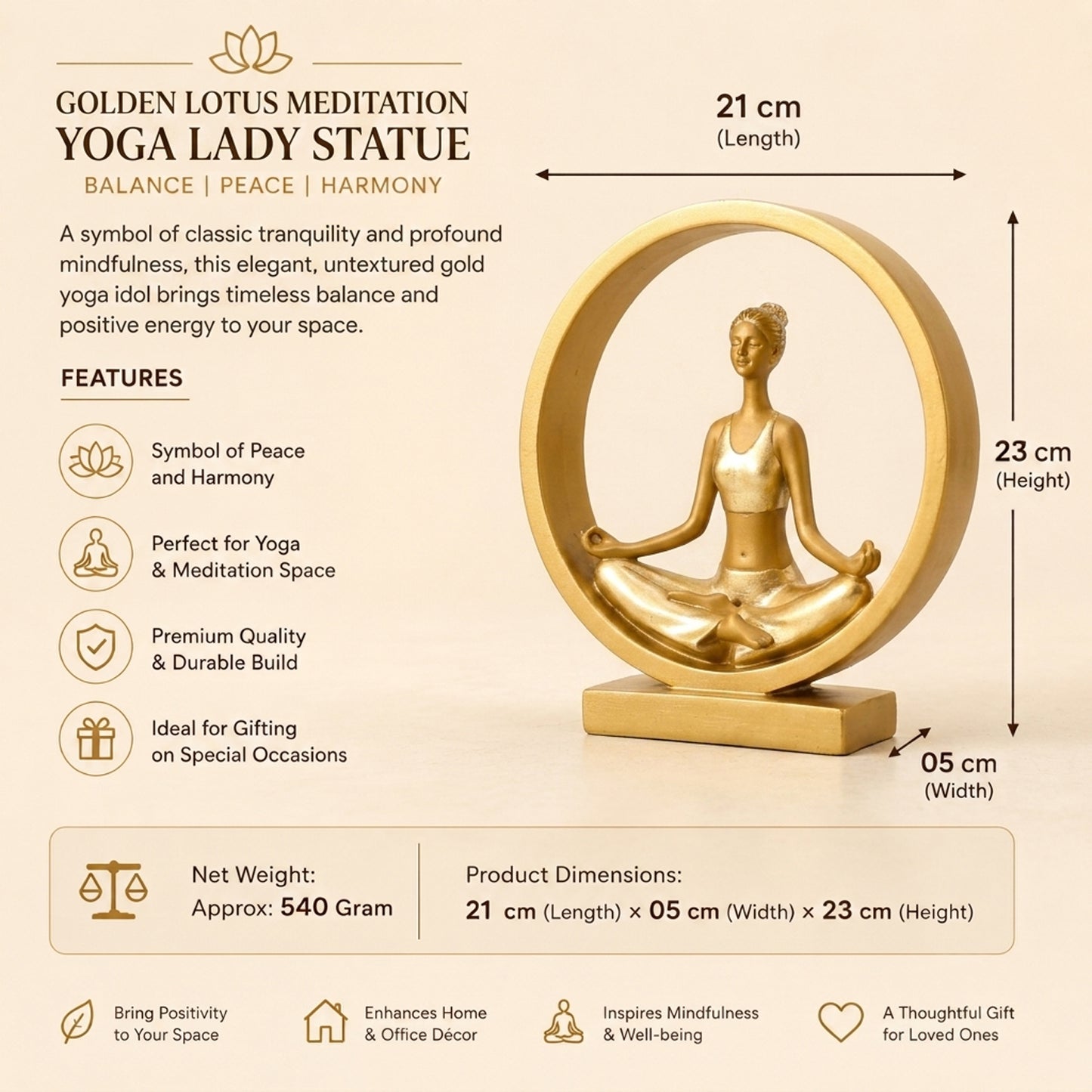 Upharkaro Golden Lotus Meditation Yoga Lady Statue with Circular Frame Resin Zen Decor Showpiece for Home Office Living Room & Meditation Corner