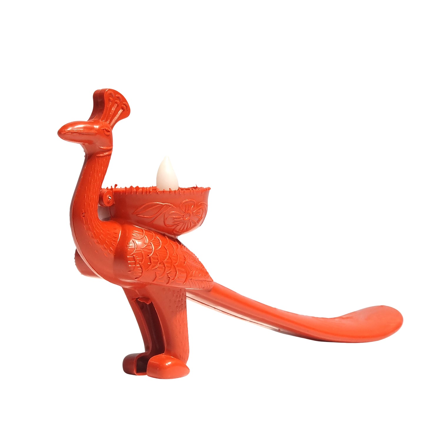 Orange bird-shaped object on a white background