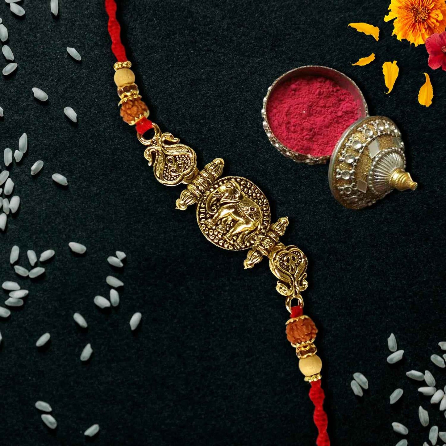 Golden Unique Fancy Rakhi for Brother – Handcrafted Rakhi with Premium Finish by Upharkaro-Upharkaro