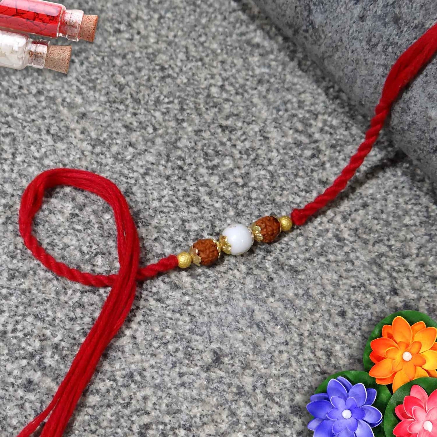 White Stone Rudraksh Dora Rakhi By Upharkaro-Upharkaro