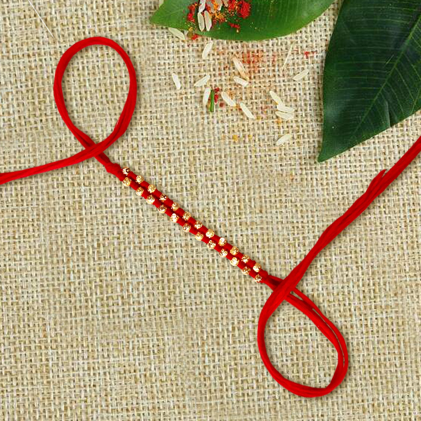 Golden Beads Red Dora Rakhi for Brother – Designer Red Dora Rakhi Thread By Upharkaro-Upharkaro