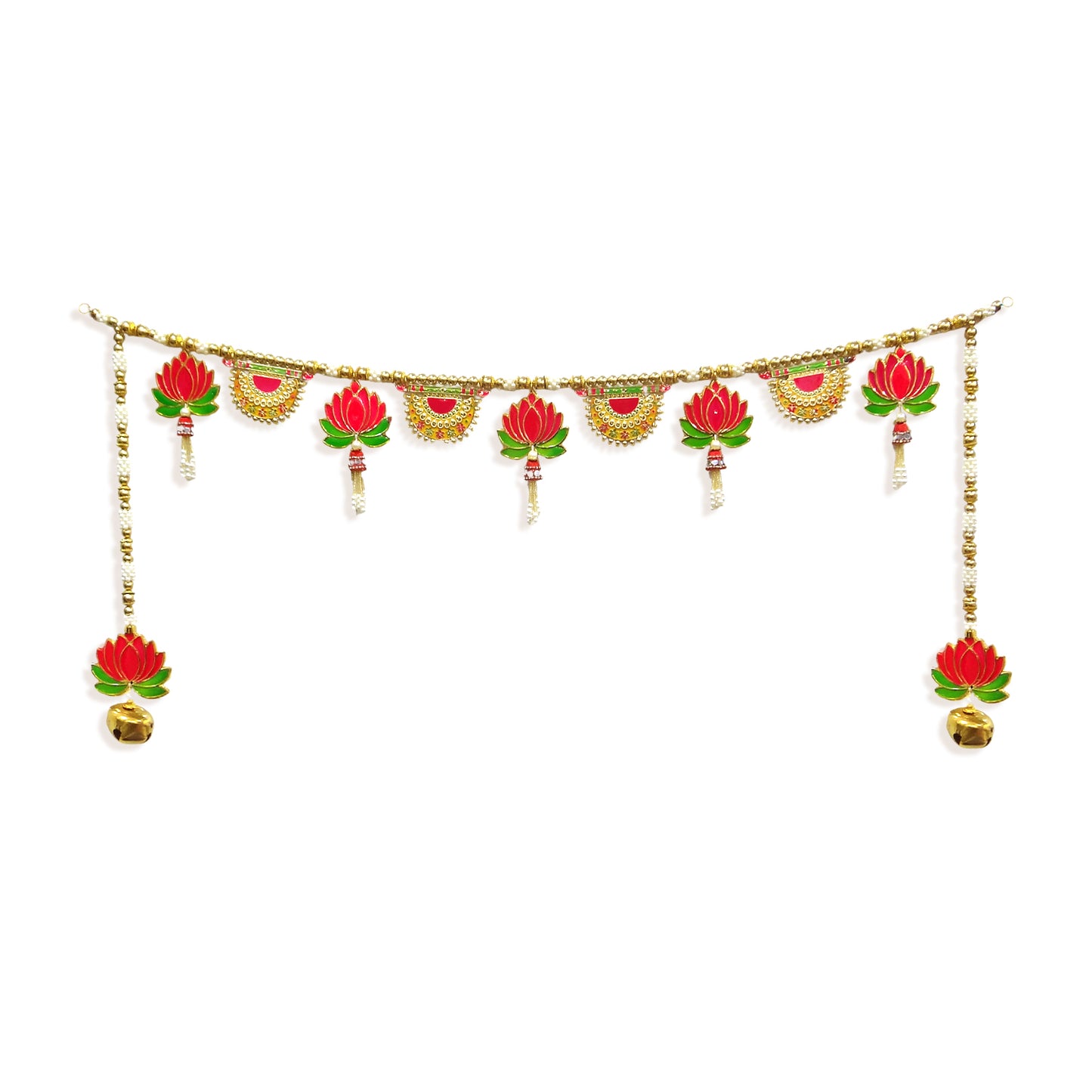 Decorative garland with flowers and bells on a white background