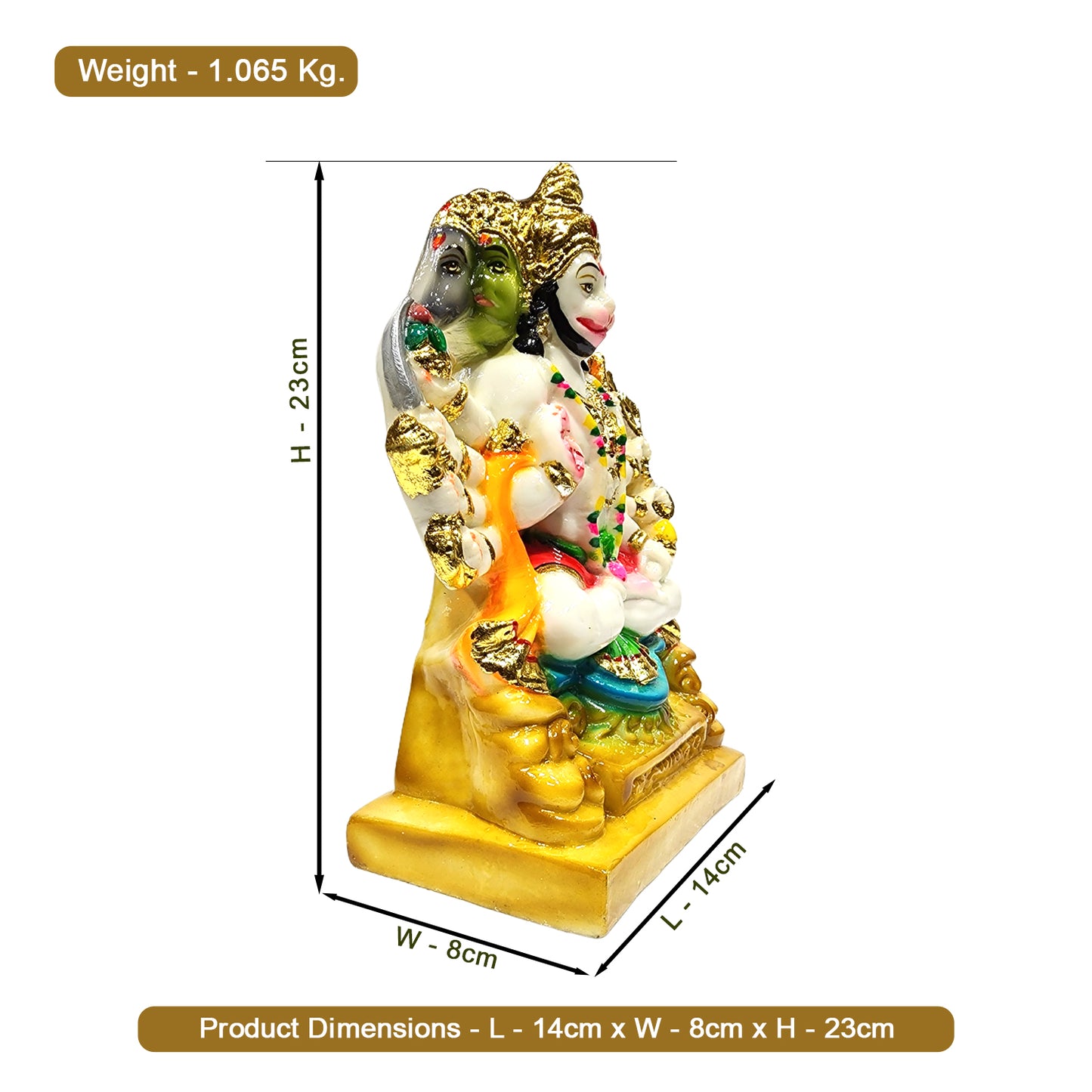 Panchmukhi Hanuman Idol | Spiritual Lord Hanuman Statue for Home Temple & Pooja Room | 9 Inch Decorative Hindu God Murti (Multicolour, Resin)