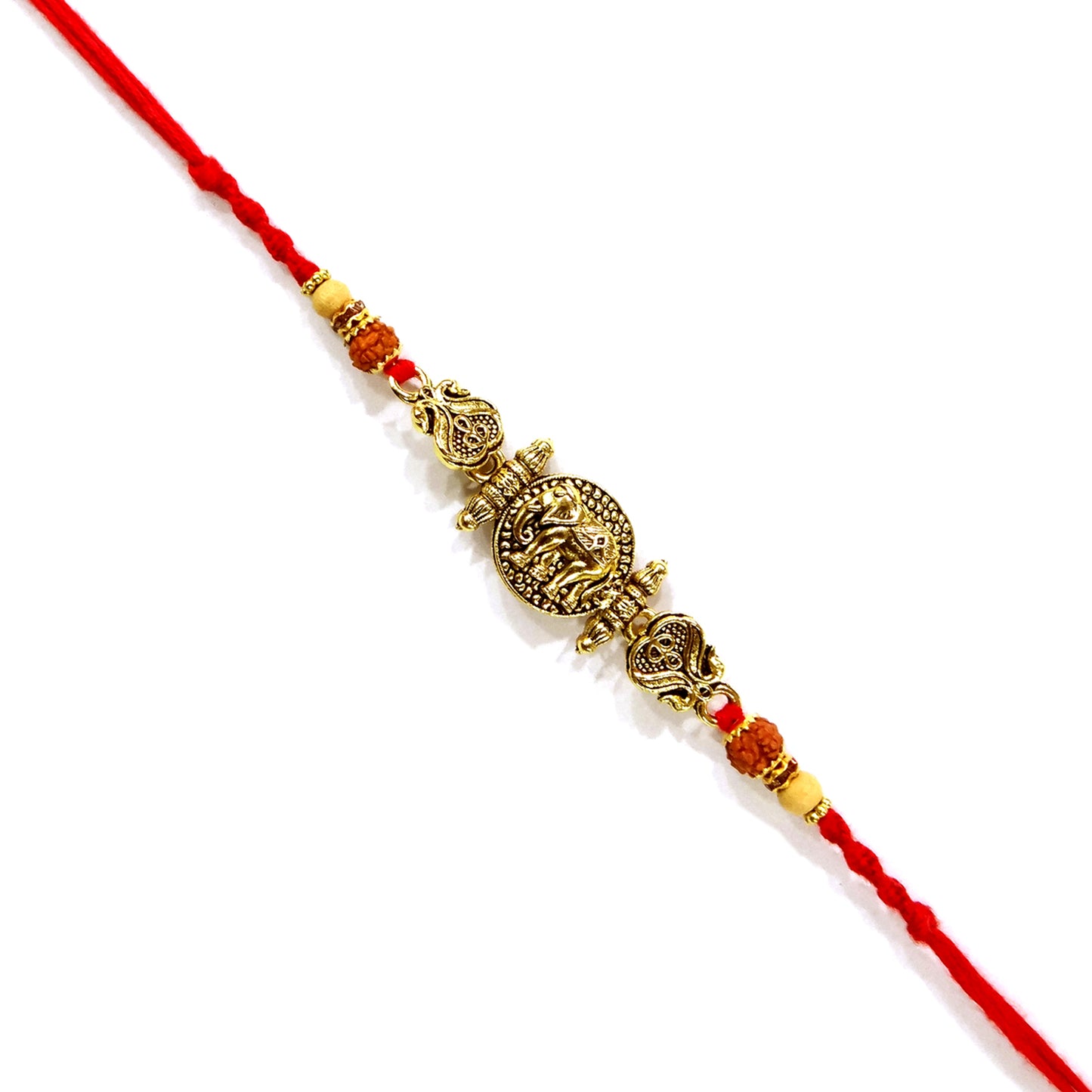 Upharkaro Premium Lord Ganesha & Elephant Designer Rakhi Set for Brother | Handmade Raksha Bandhan Rakhi with Rudraksha, Wooden Beads & Red Sacred Thread | Traditional Adjustable Rakhi | Pack of 2