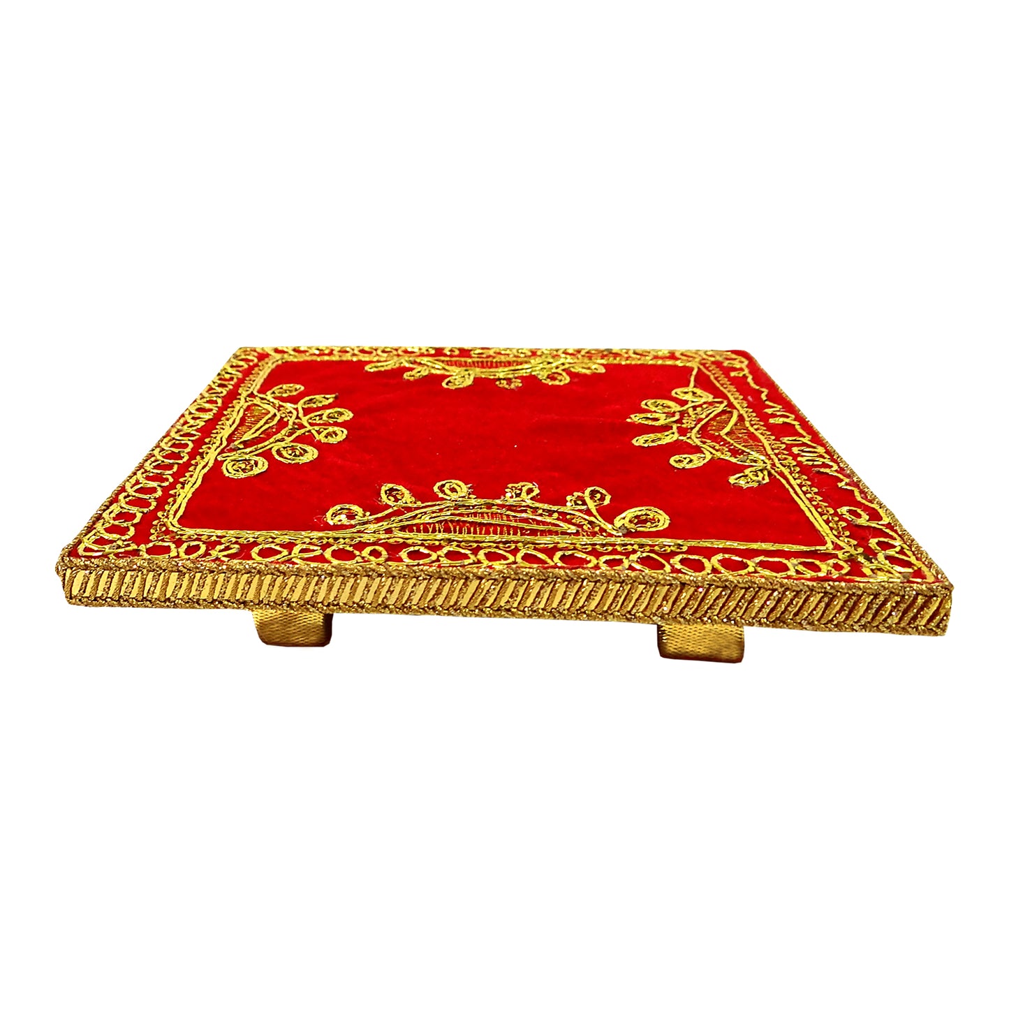 Wooden Velvet decorated Hand Crafted  Bajot (Chowki) For Pooja (6*6 Inche) 145 Gram By Upharkaro