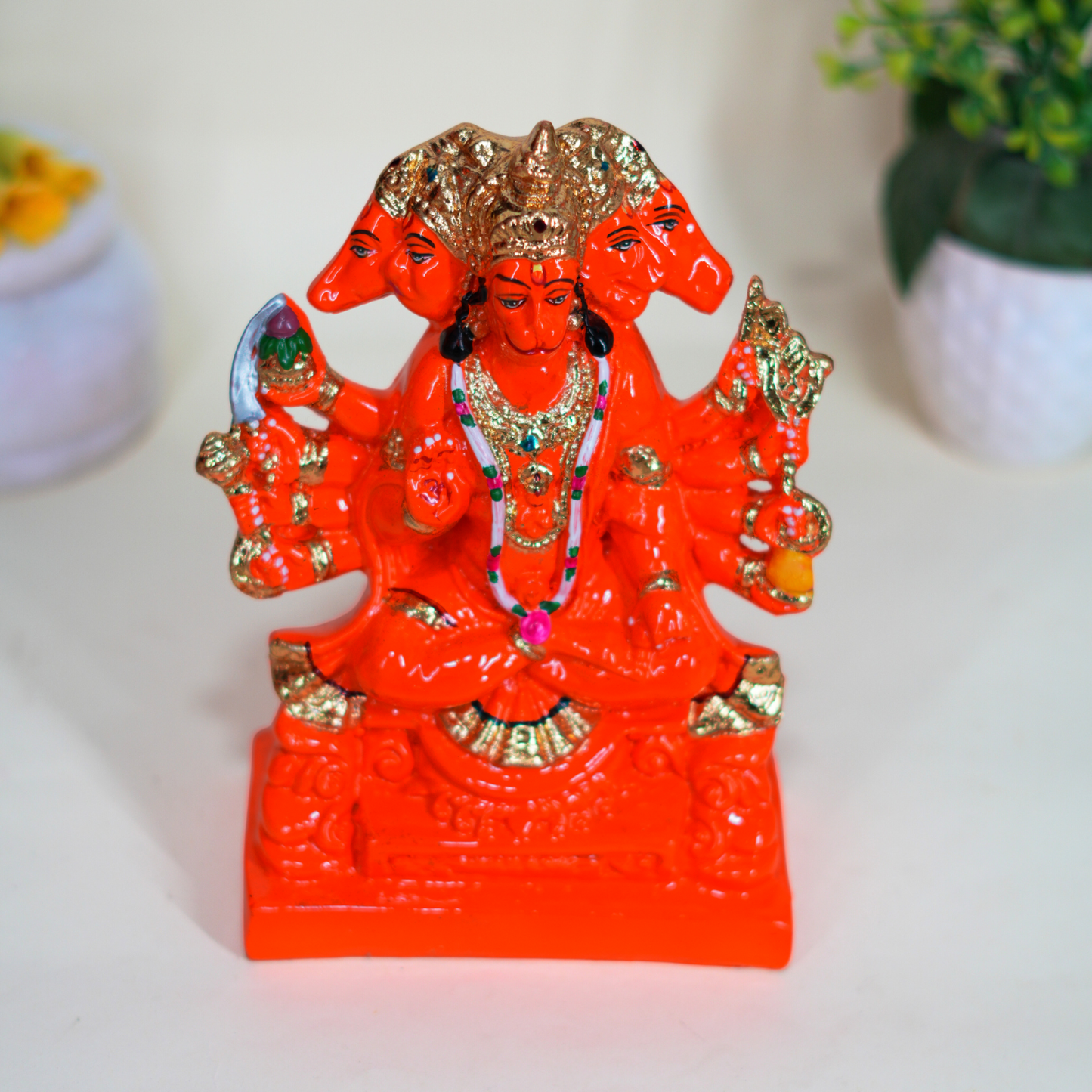 Upharkaro Divine Resin Panchmukhi Hanuman Idol for Home & Office | Powerful Protection Statue 9 inches (Red)