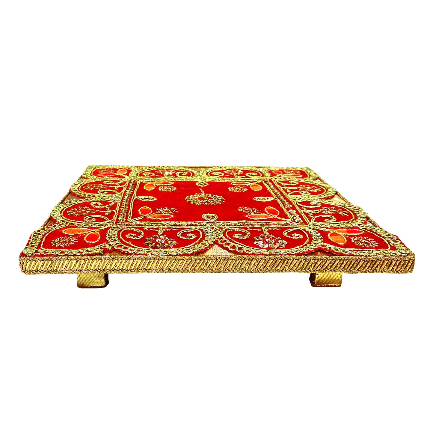 Wooden Velvet decorated Chowki  (8*8 Inche) 245 Gram By Upharkaro