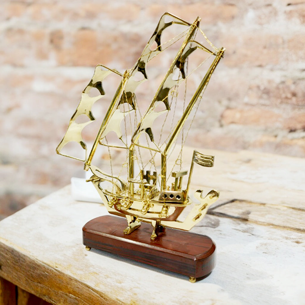 Vintage Brass Antique Ship By Upharkaro