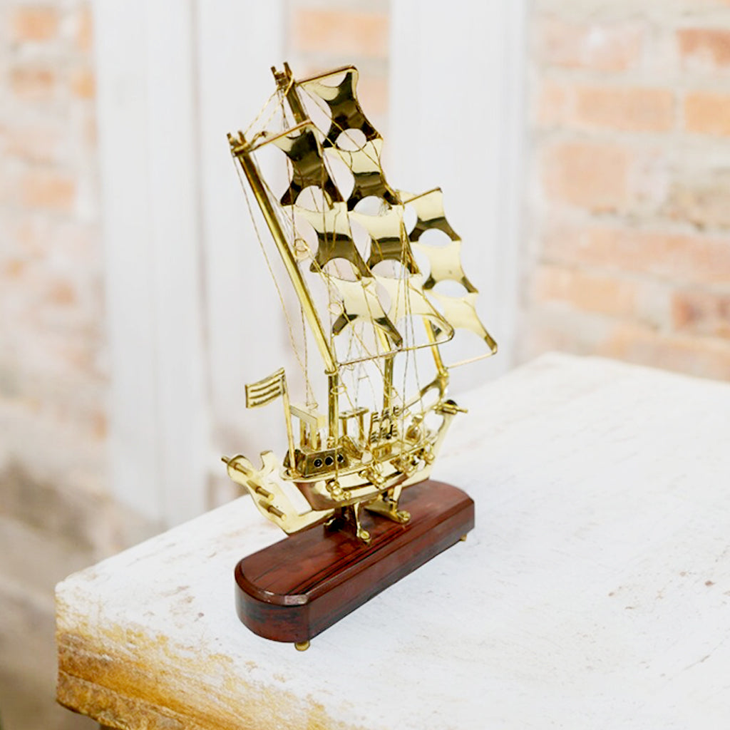 Vintage Brass Antique Ship By Upharkaro