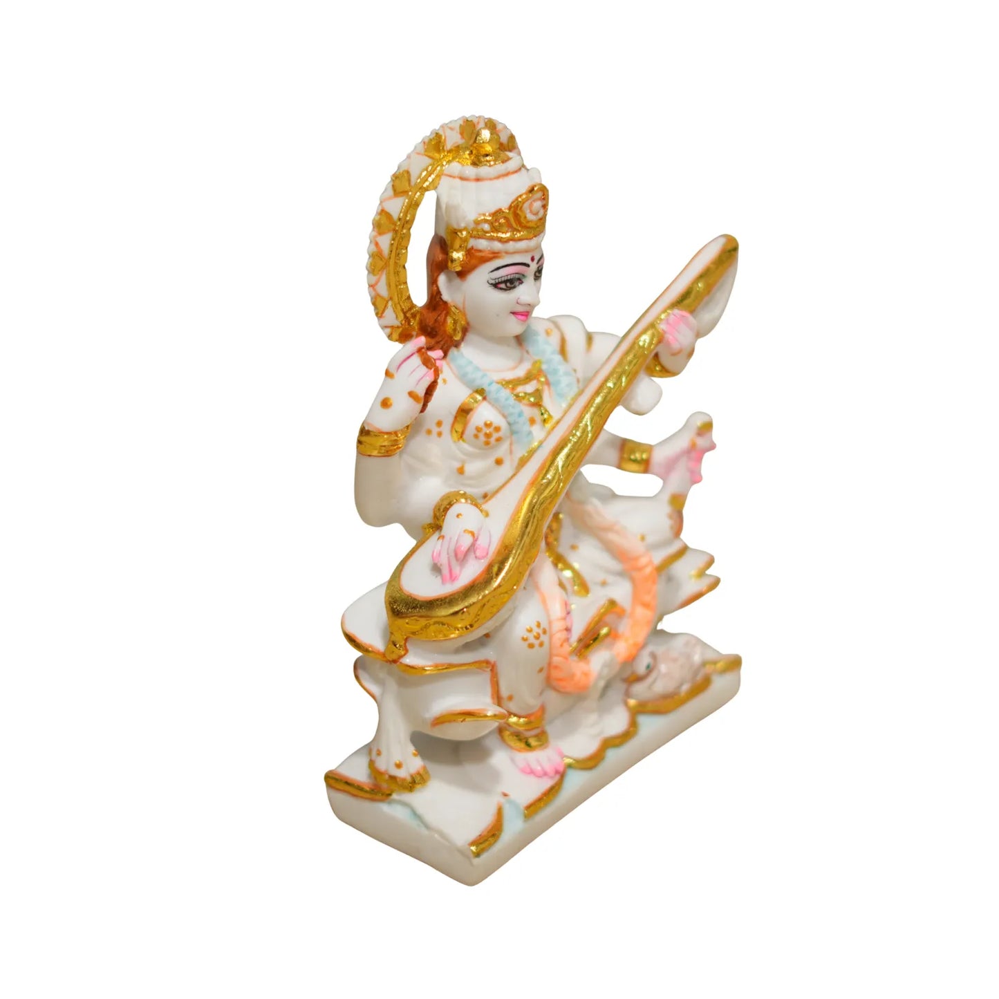 Marble Dust Maa Saraswati Murti– 9 Inch | Veena-Playing Idol for Study Room, Mandir & Education Blessing Statue By Upharkaro