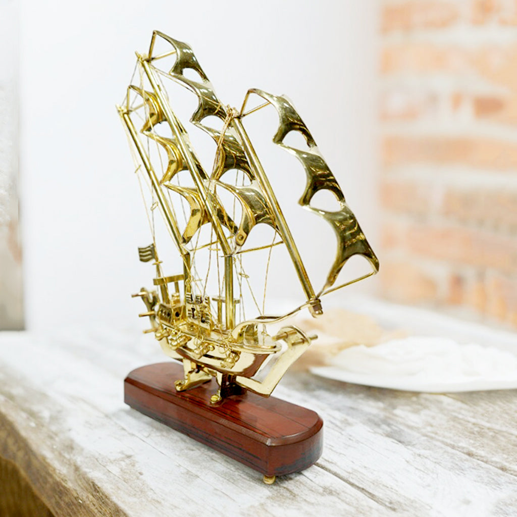 Antique International Brass Titanic with Wooden Base By Upharkaro