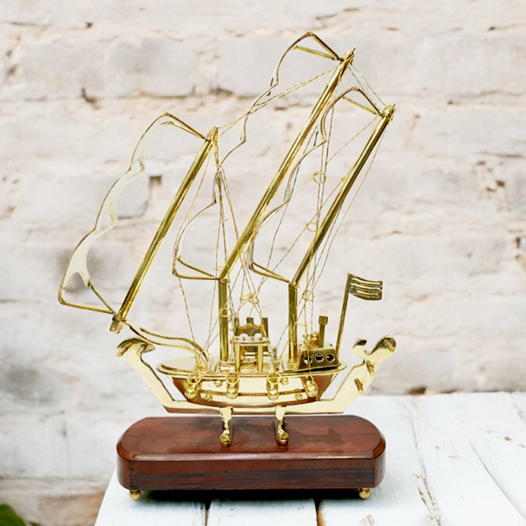 Vintage Brass Antique Ship By Upharkaro