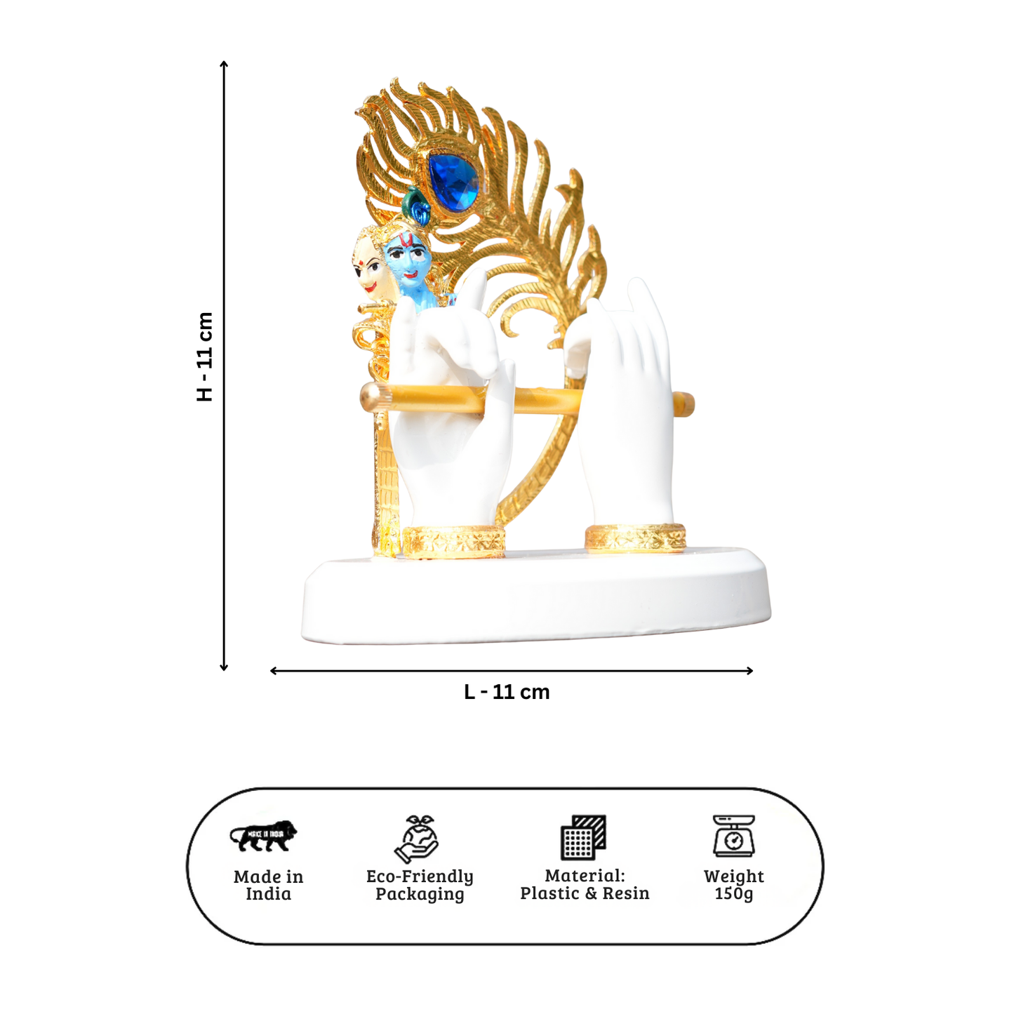 Upharkaro Gold Plated Lord Krishna Hands Idol with Face – Flute & Peacock Feather Spiritual Decor for Pooja & Home Decor Statue