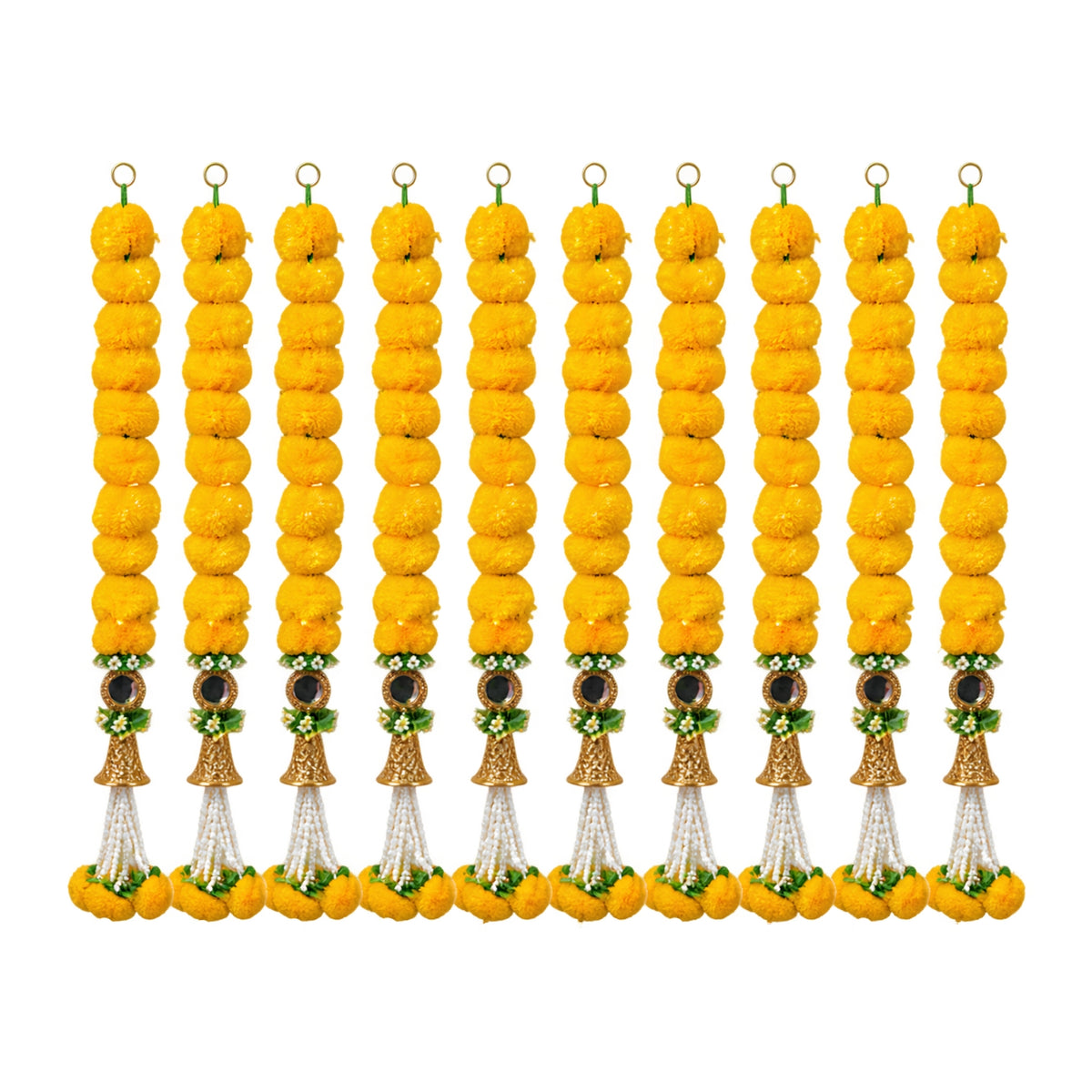 Upharkaro Marigold Flower Latkan for Door & Home Decor – 10 Pc Set | Handmade Decorative Hanging Toran with Beads & Tassels | Diwali, Festive & Pooja Decoration
