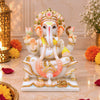 Marble Dust Lotus Ganesh Idol for Home Decor | 9 - Inch Vinayaka Statue | Decorative Ganesha Idol for Pooja Room, Mandir, Diwali, Housewarming Gift & Spiritual Decor (White Marble Look)
