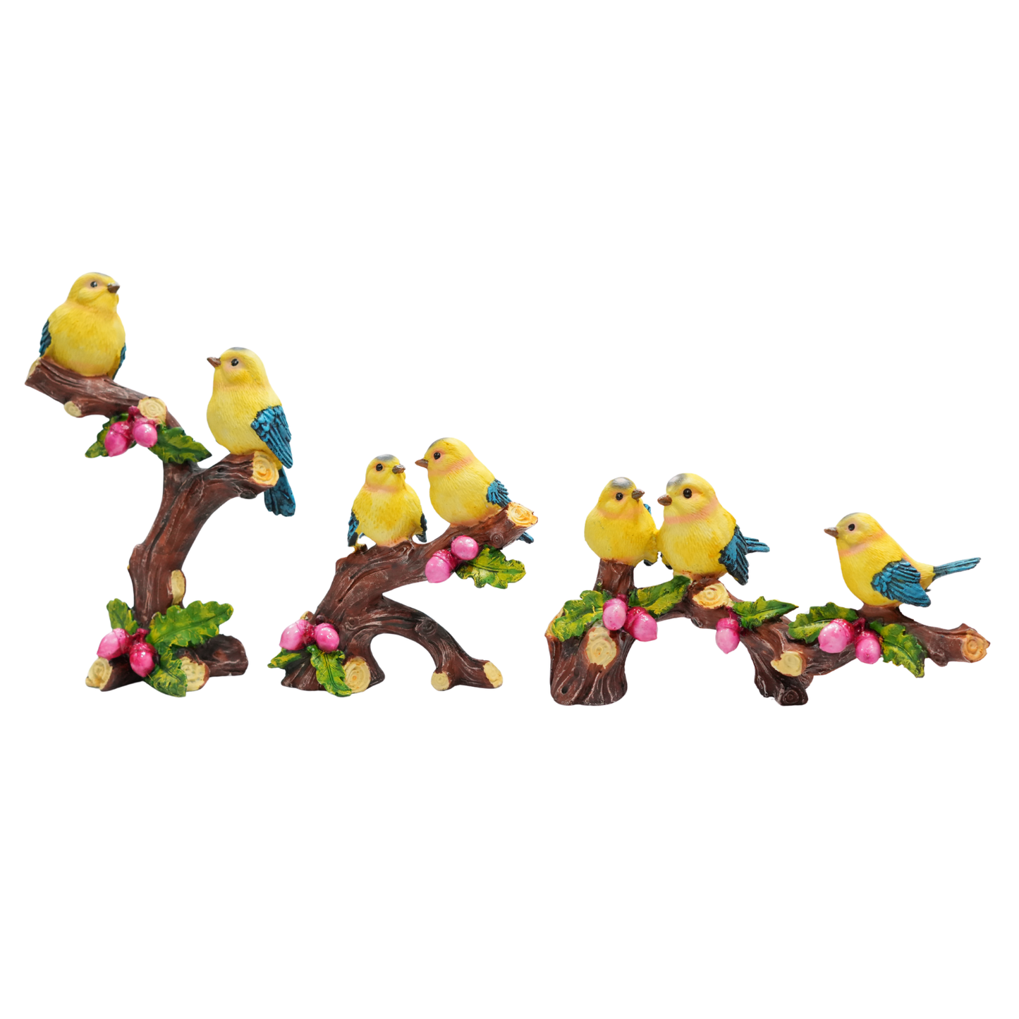 Upharkaro Premium Yellow Sparrow Birds on Branch Set of 3 | Decorative Resin Birds for Home & Garden Decor By Upharkaro
